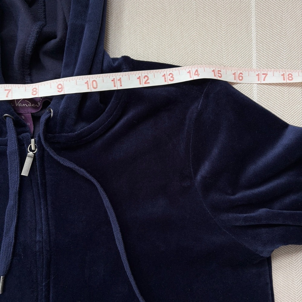 Women's Navy Blue Velvet Velour Hoodie Sz S Full Zip Sweatshirt Track Jacket - Picture 12 of 16